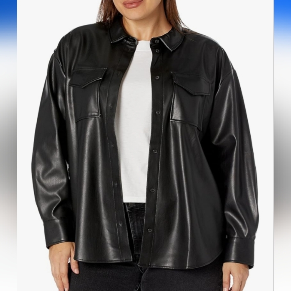 The Drop Women's @Lisadnyc Faux Leather Long Shirt Jacket Size XL NWT P2P 21 In